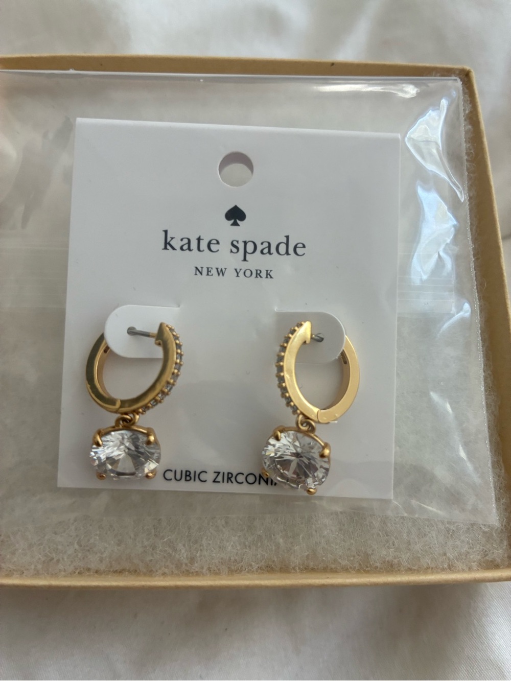 kate spade Gold Hoop Earrings with Clear Stone Drops